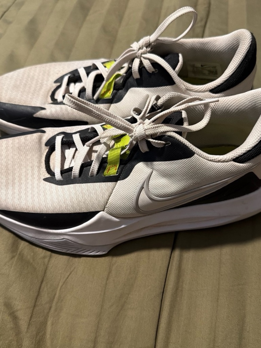 Nike Men’s White and Black Sneakers with Neon Yellow Accent